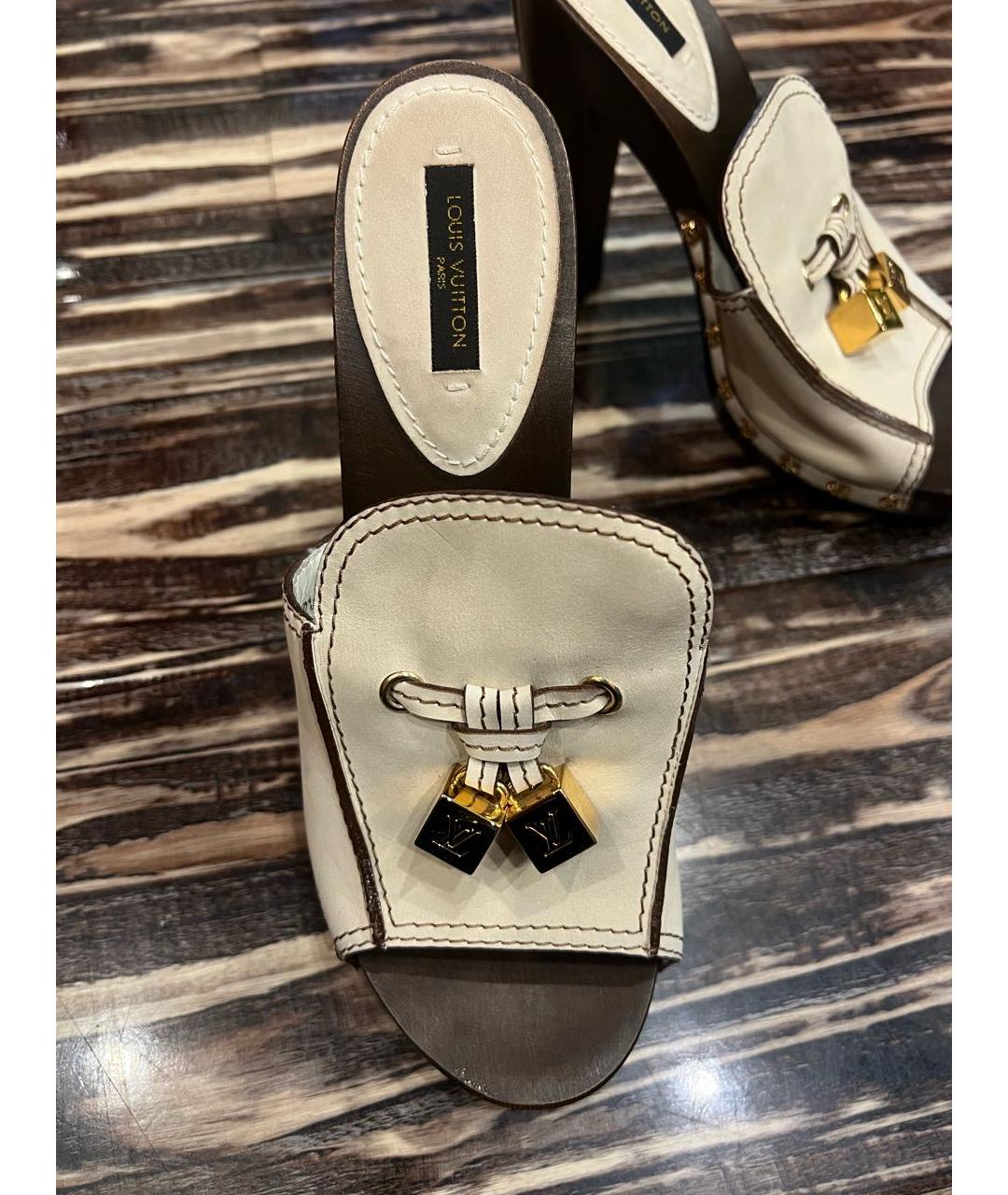 LOUIS VUITTON Бежевые кожаные сабо, фото 3