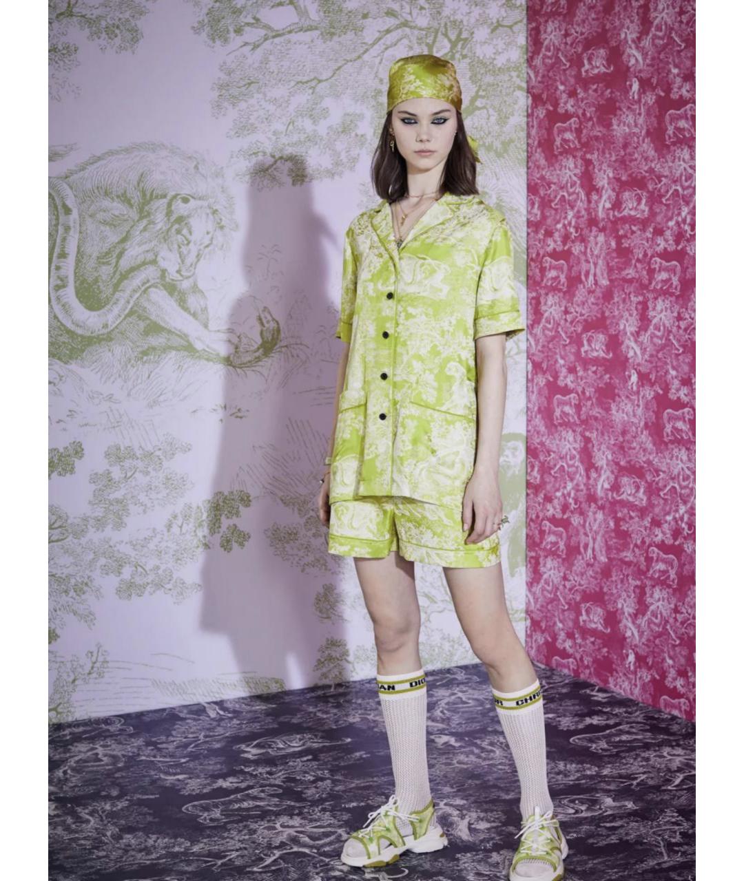 CHRISTIAN DIOR Желтый шелковый костюм с брюками, фото 3