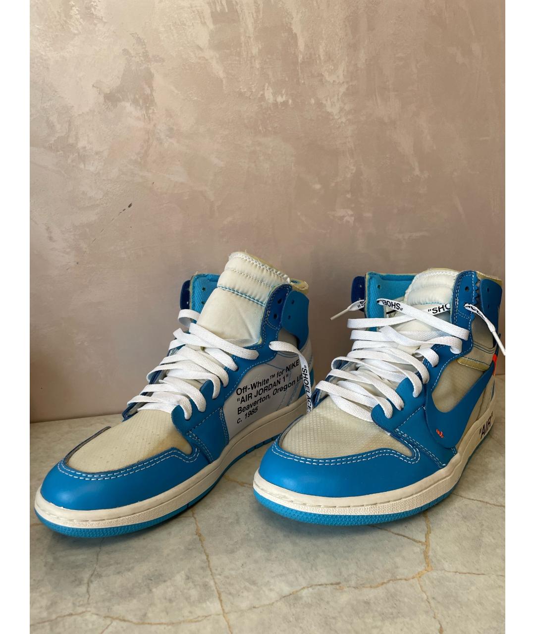 NIKE X OFF-WHITE Синие кожаные высокие кроссовки / кеды, фото 2