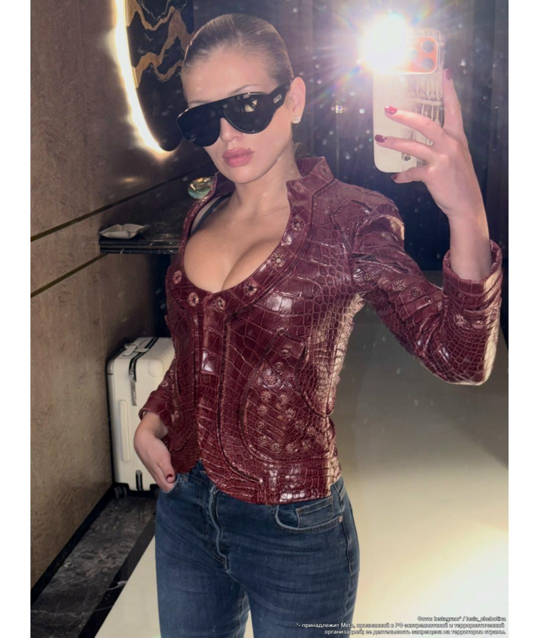 GUCCI Бордовая куртка из кожи крокодила, фото 7