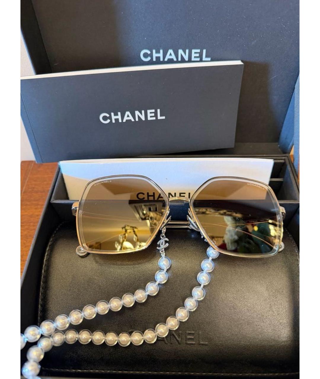 CHANEL Золотые металлические солнцезащитные очки, фото 4