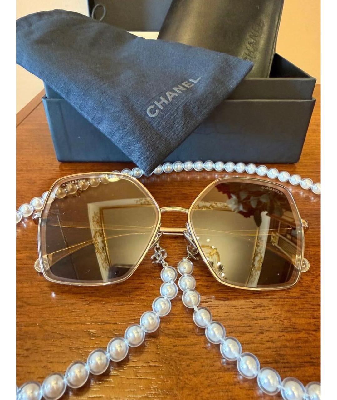 CHANEL Золотые металлические солнцезащитные очки, фото 2
