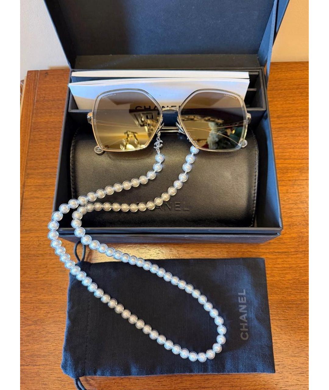 CHANEL Золотые металлические солнцезащитные очки, фото 3