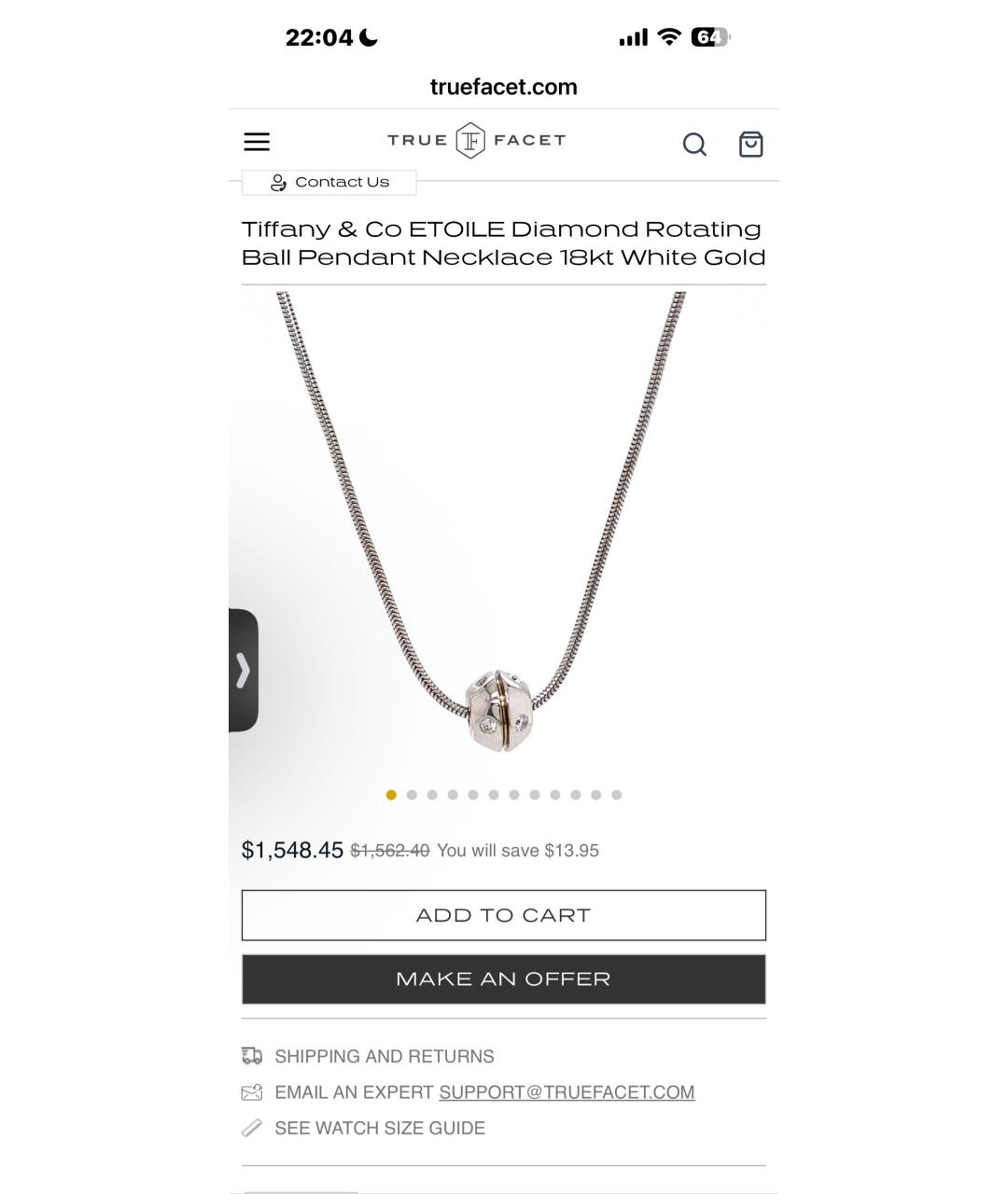 TIFFANY&CO Серебряное колье из белого золота, фото 7