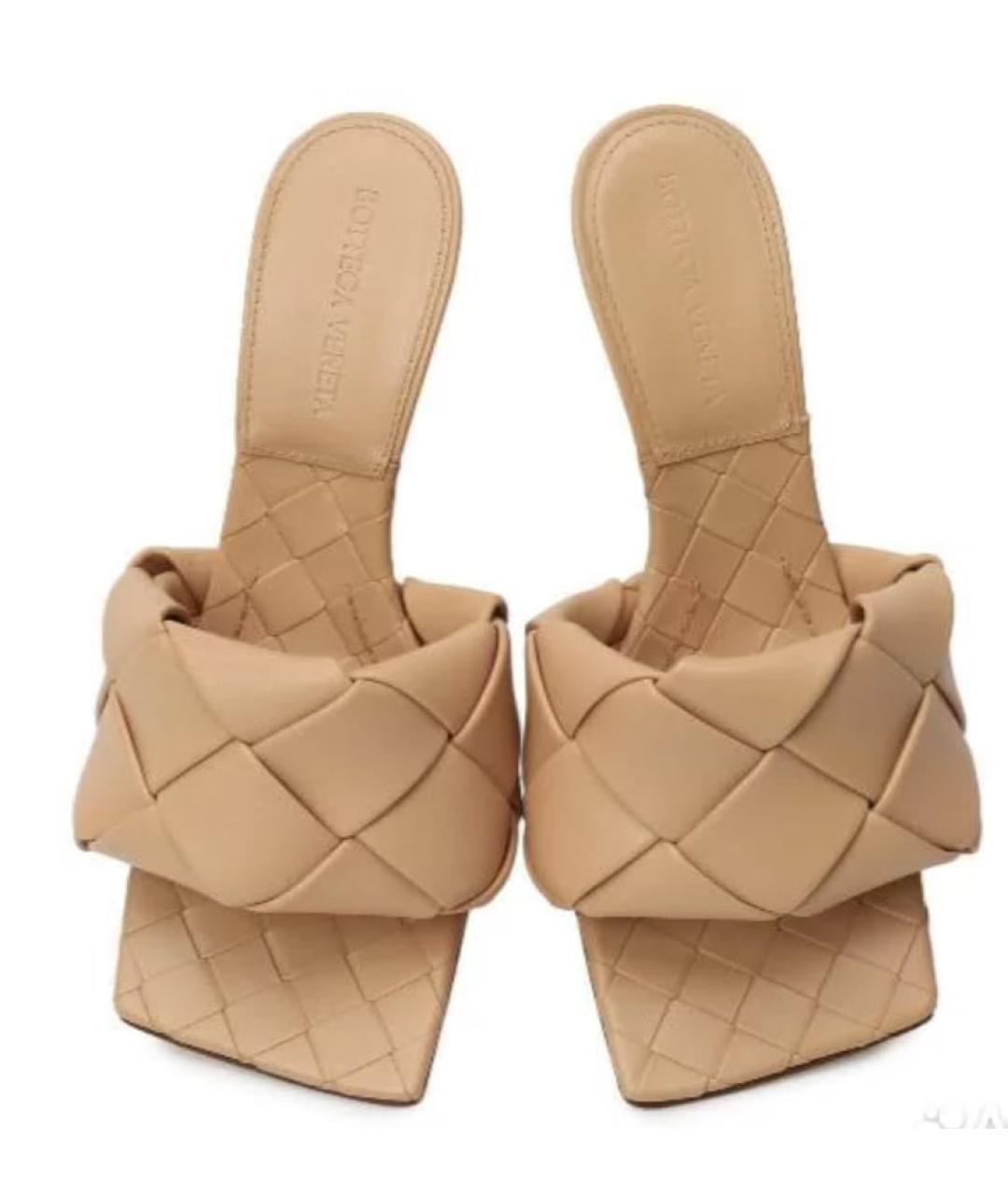 BOTTEGA VENETA Бежевые кожаные мюли, фото 3