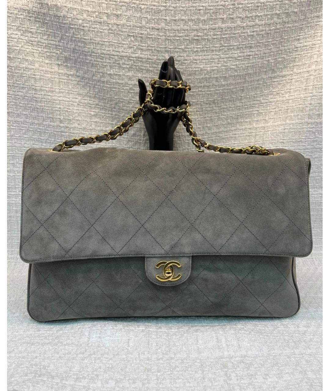 CHANEL Серая замшевая сумка через плечо, фото 3