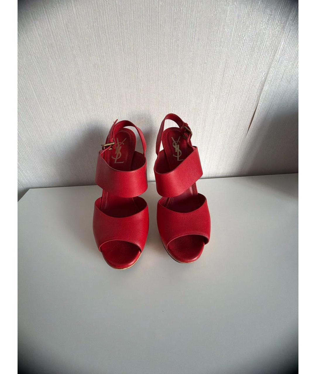 SAINT LAURENT Красные кожаные босоножки, фото 2