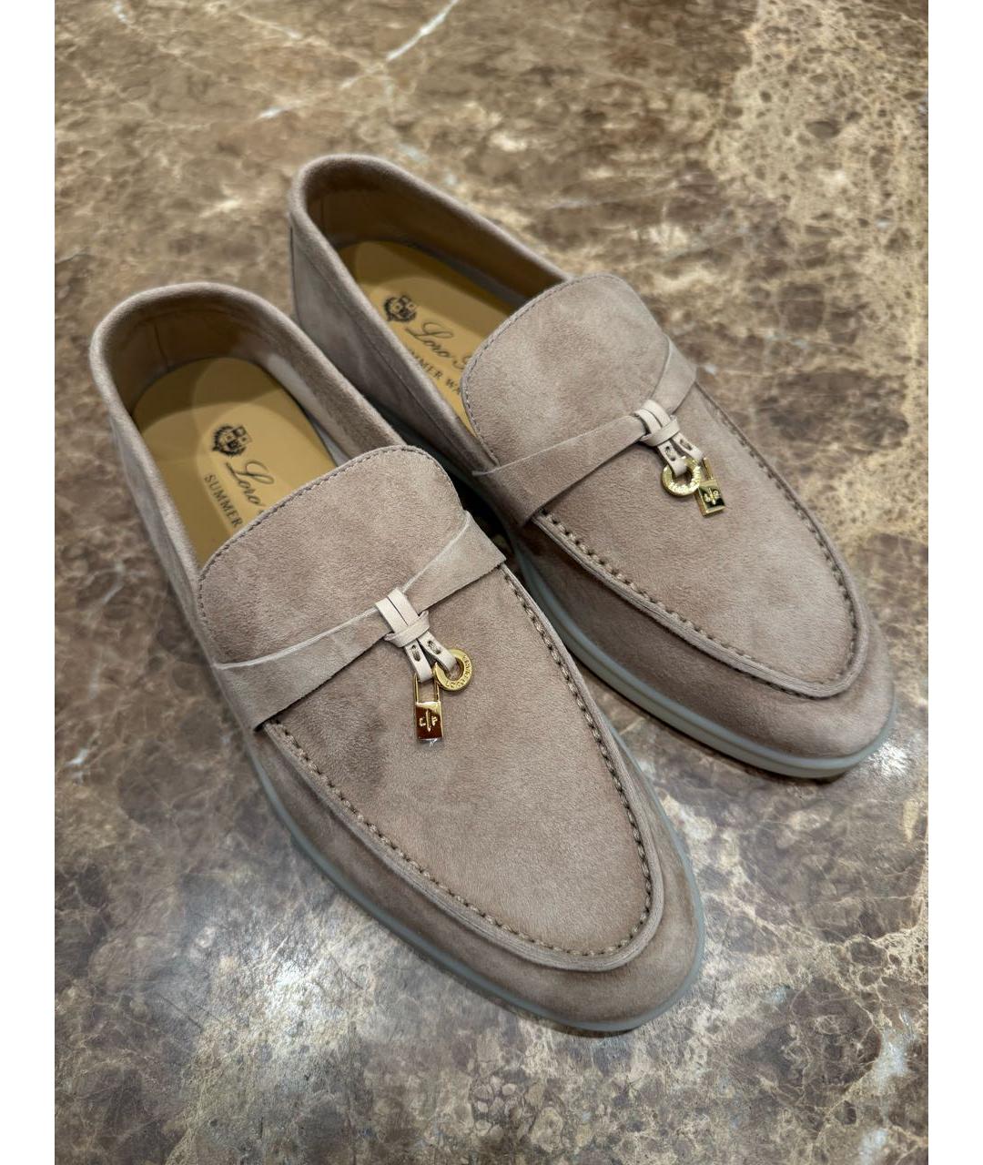 LORO PIANA Бежевые замшевые лоферы, фото 3