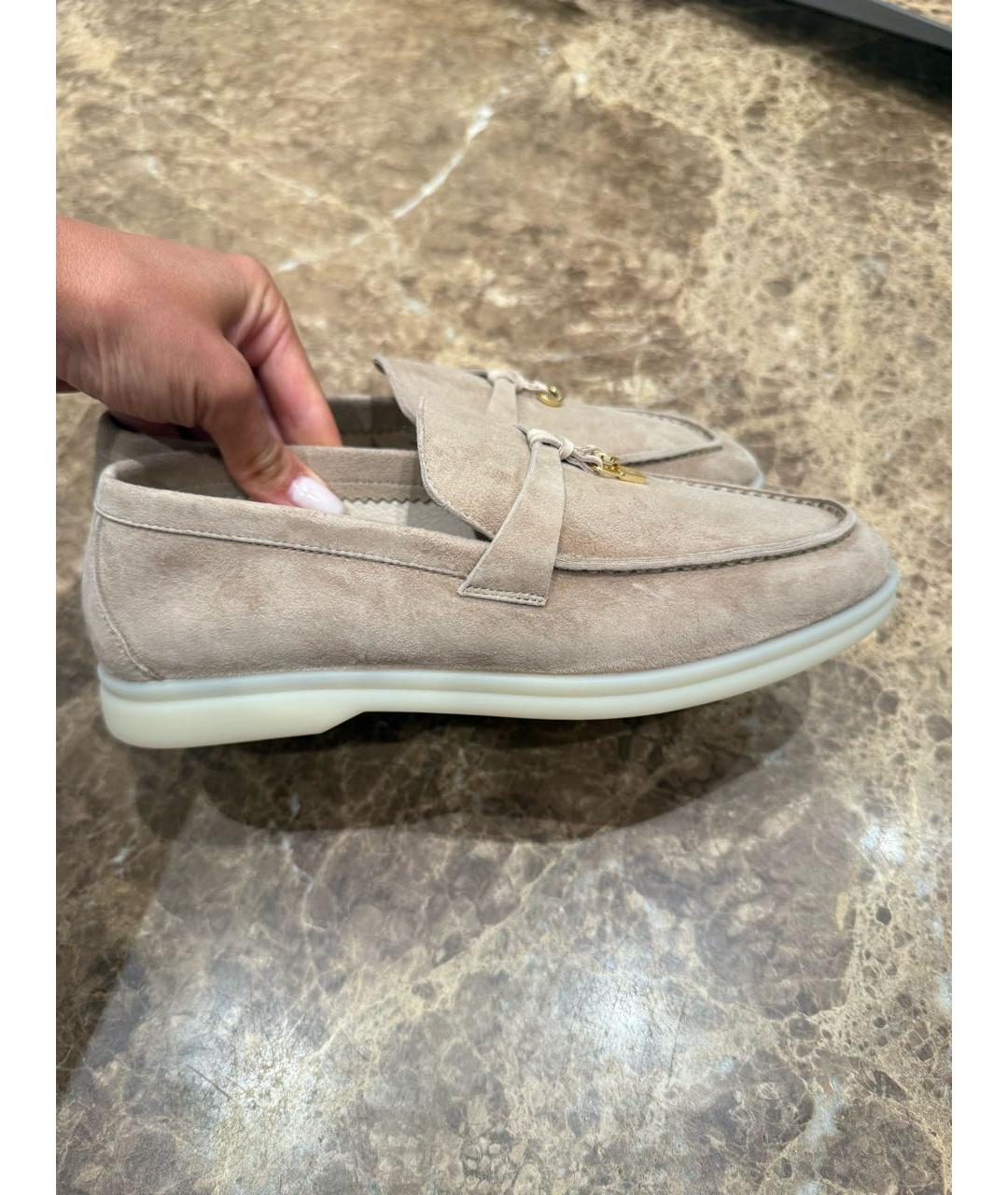LORO PIANA Бежевые замшевые лоферы, фото 5