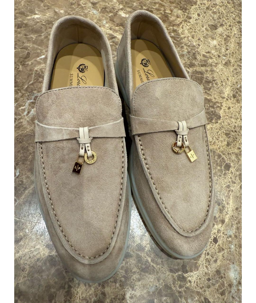 LORO PIANA Бежевые замшевые лоферы, фото 2