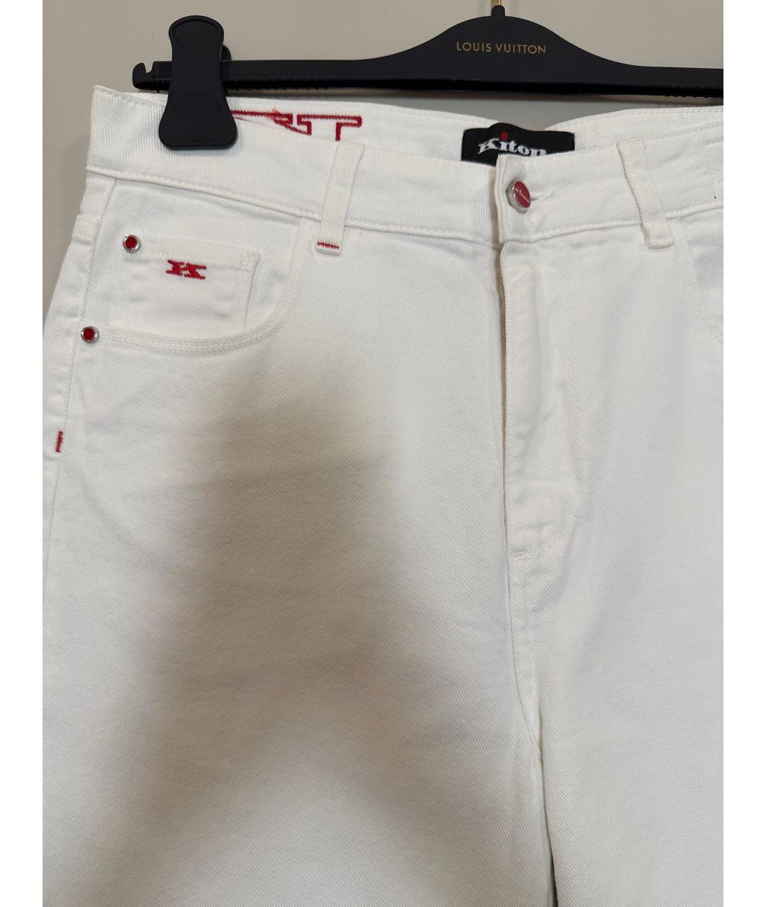 KITON Белые хлопко-эластановые джинсы слим, фото 3