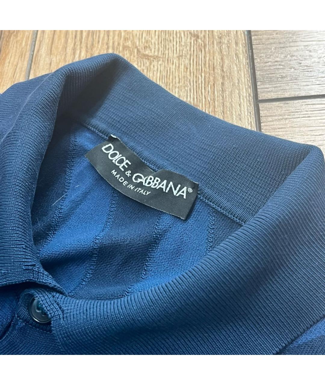 DOLCE&GABBANA Темно-синее хлопковое поло с длинным рукавом, фото 3
