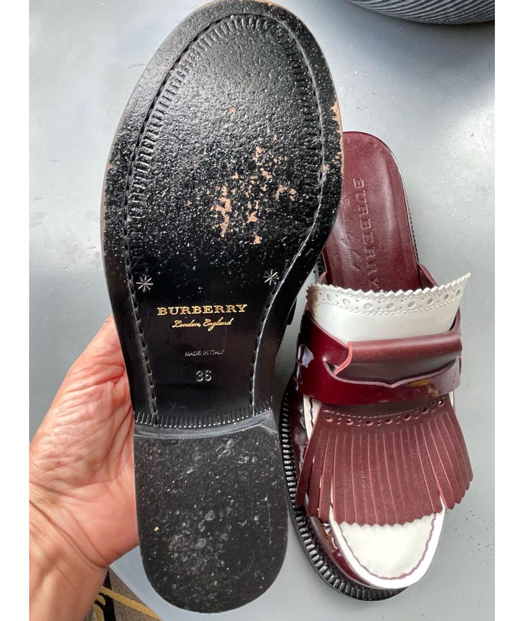 BURBERRY Бордовые сабо из лакированной кожи, фото 8