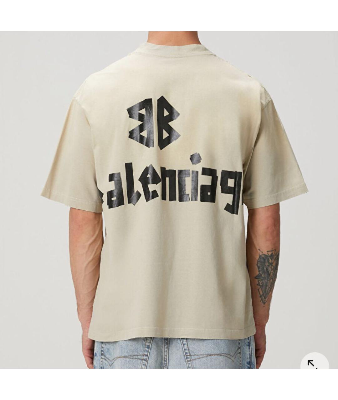 BALENCIAGA Бежевая хлопковая футболка, фото 2