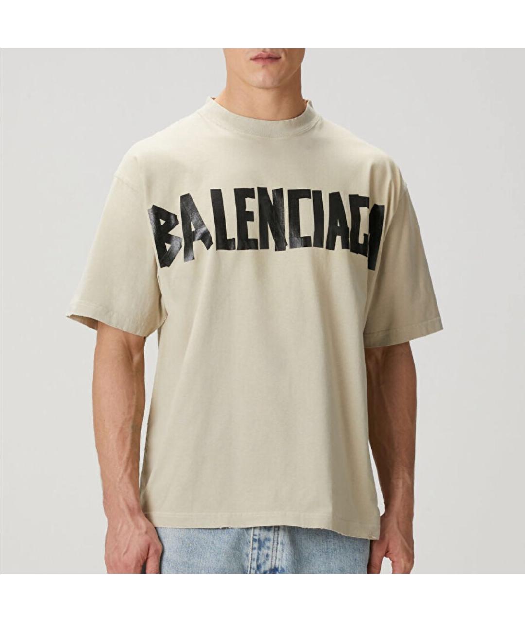BALENCIAGA Бежевая хлопковая футболка, фото 5