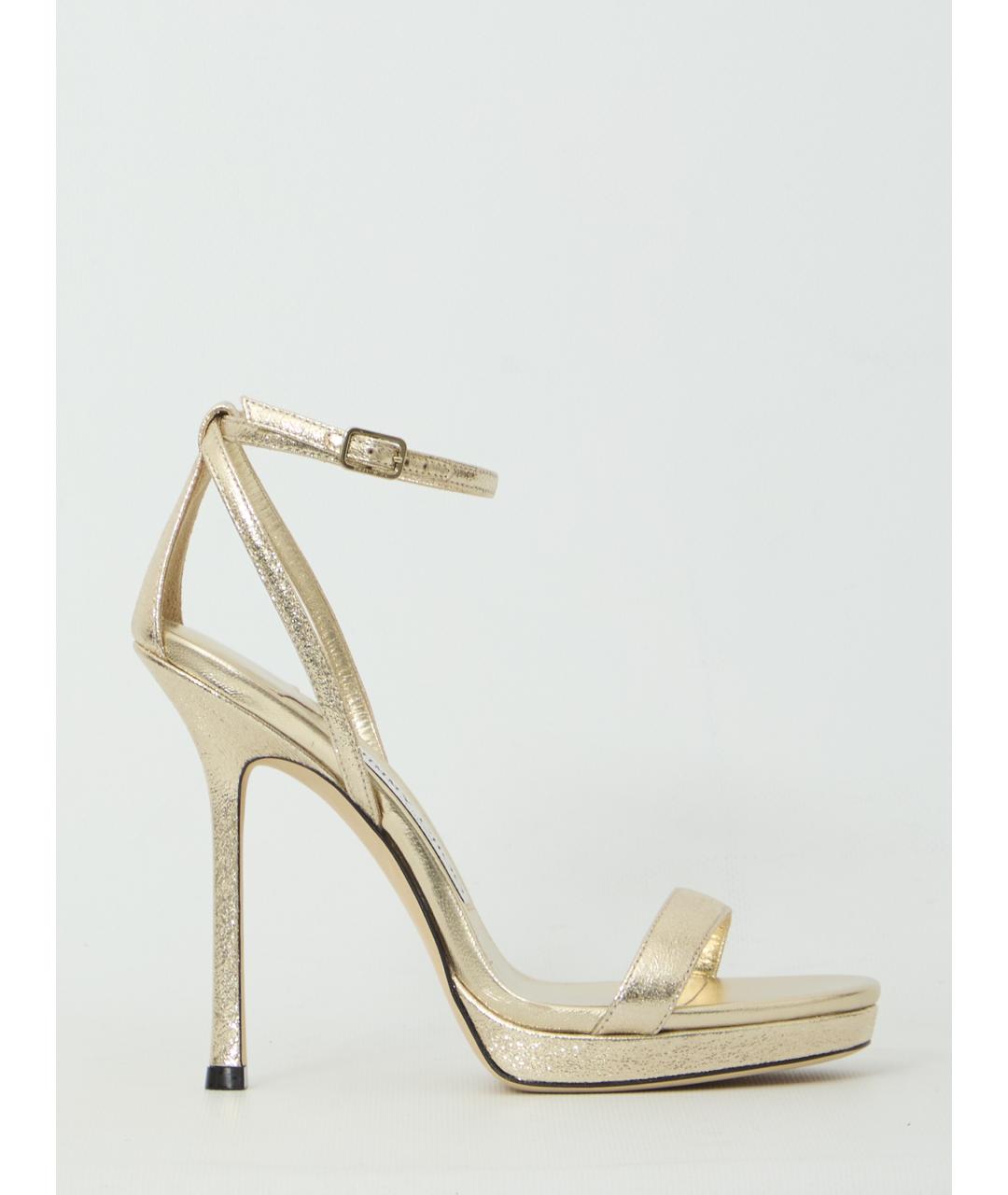 JIMMY CHOO Золотые кожаные босоножки, фото 6