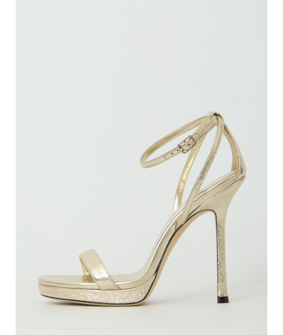 JIMMY CHOO Золотые кожаные босоножки, фото 4