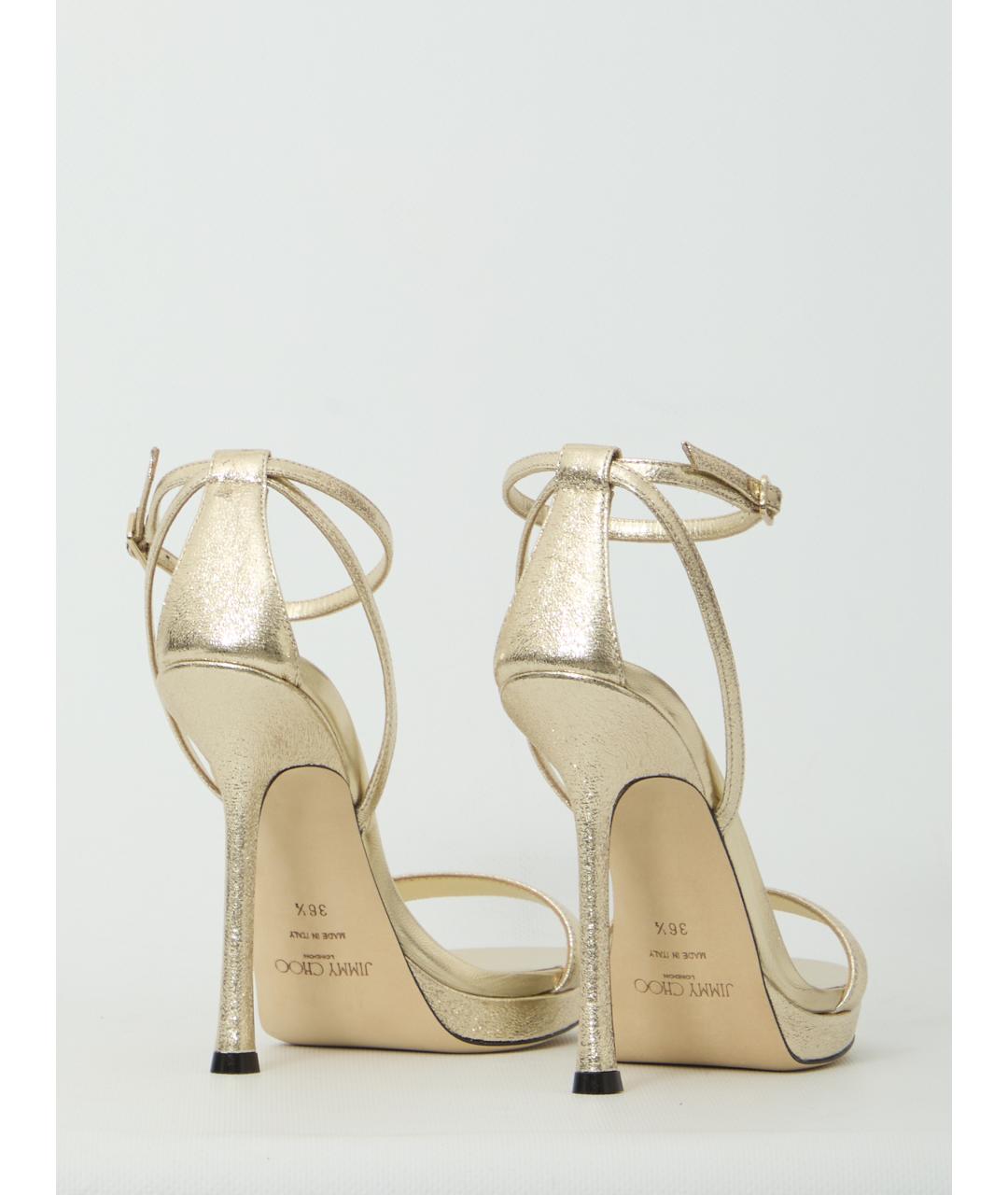 JIMMY CHOO Золотые кожаные босоножки, фото 3