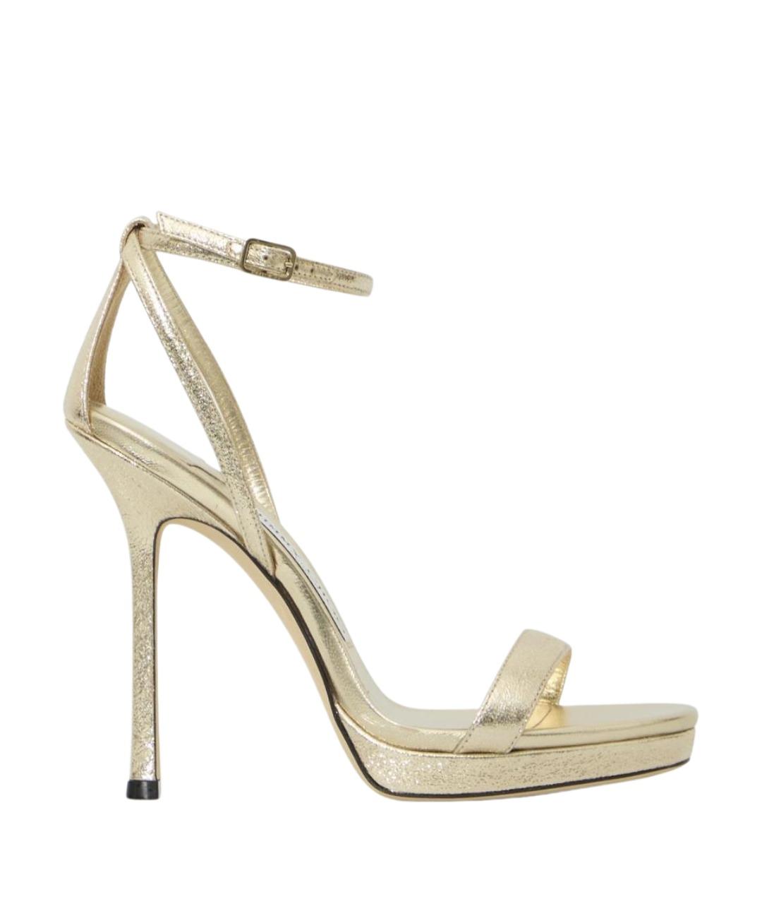 JIMMY CHOO Золотые кожаные босоножки, фото 1