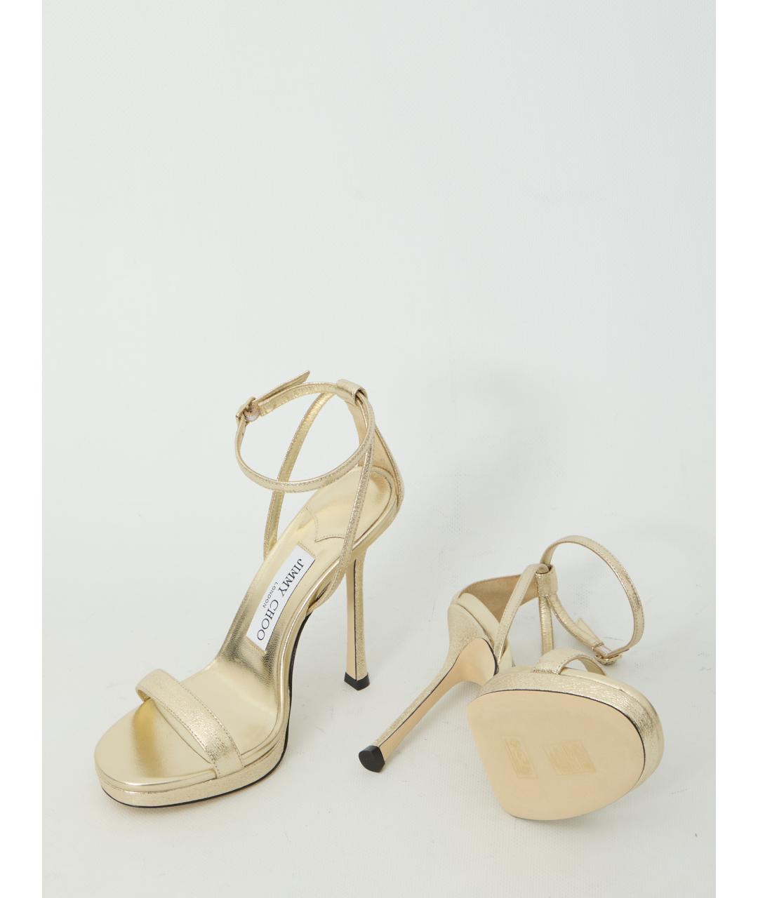 JIMMY CHOO Золотые кожаные босоножки, фото 5