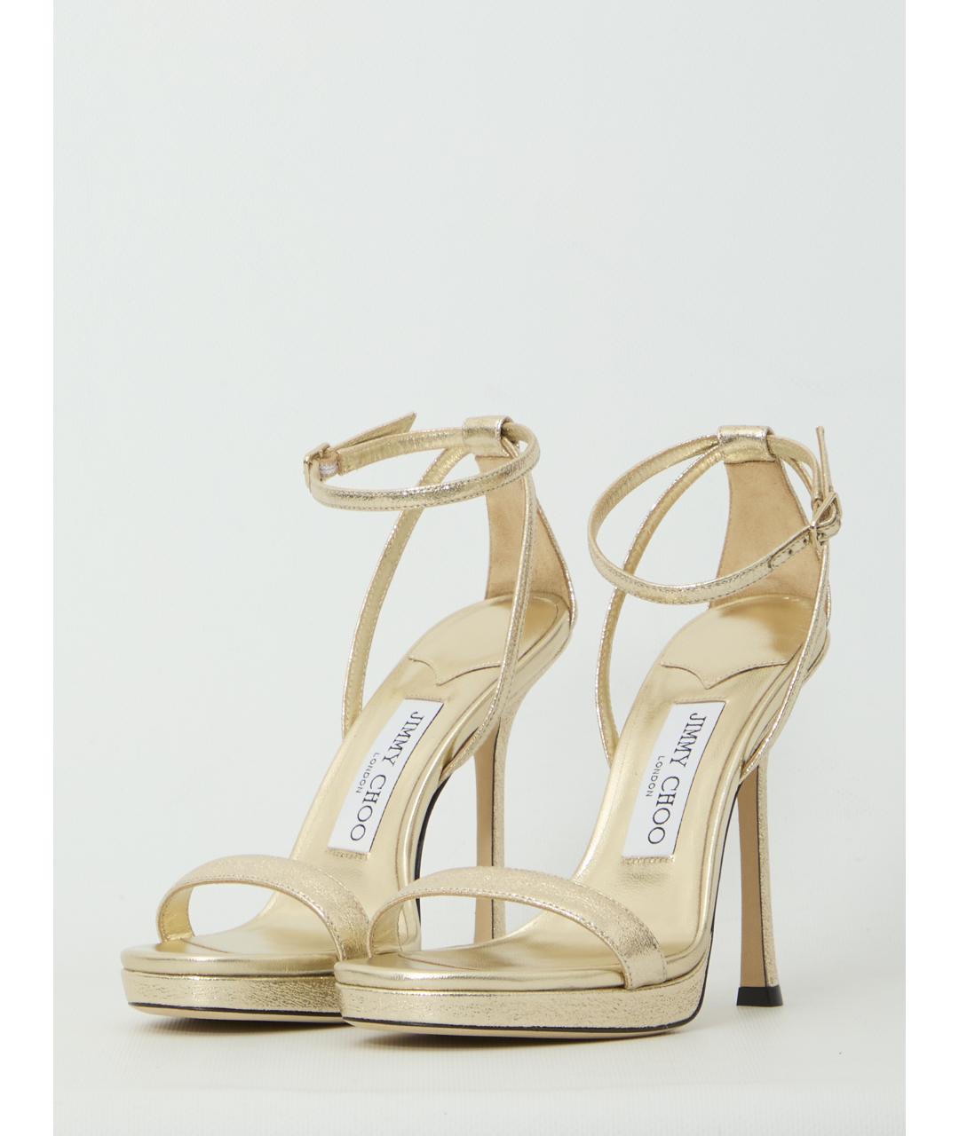 JIMMY CHOO Золотые кожаные босоножки, фото 2