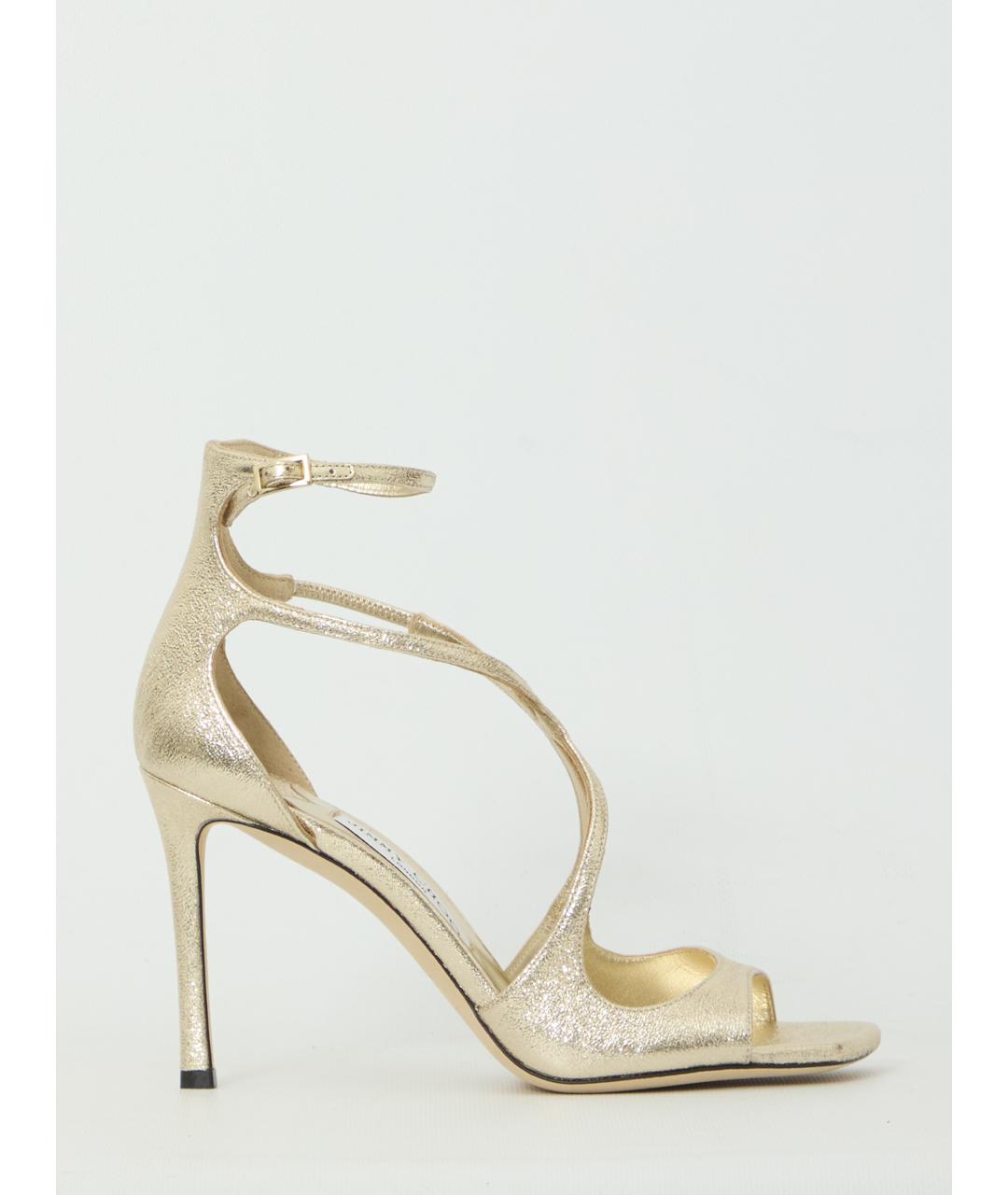 JIMMY CHOO Золотые кожаные босоножки, фото 6
