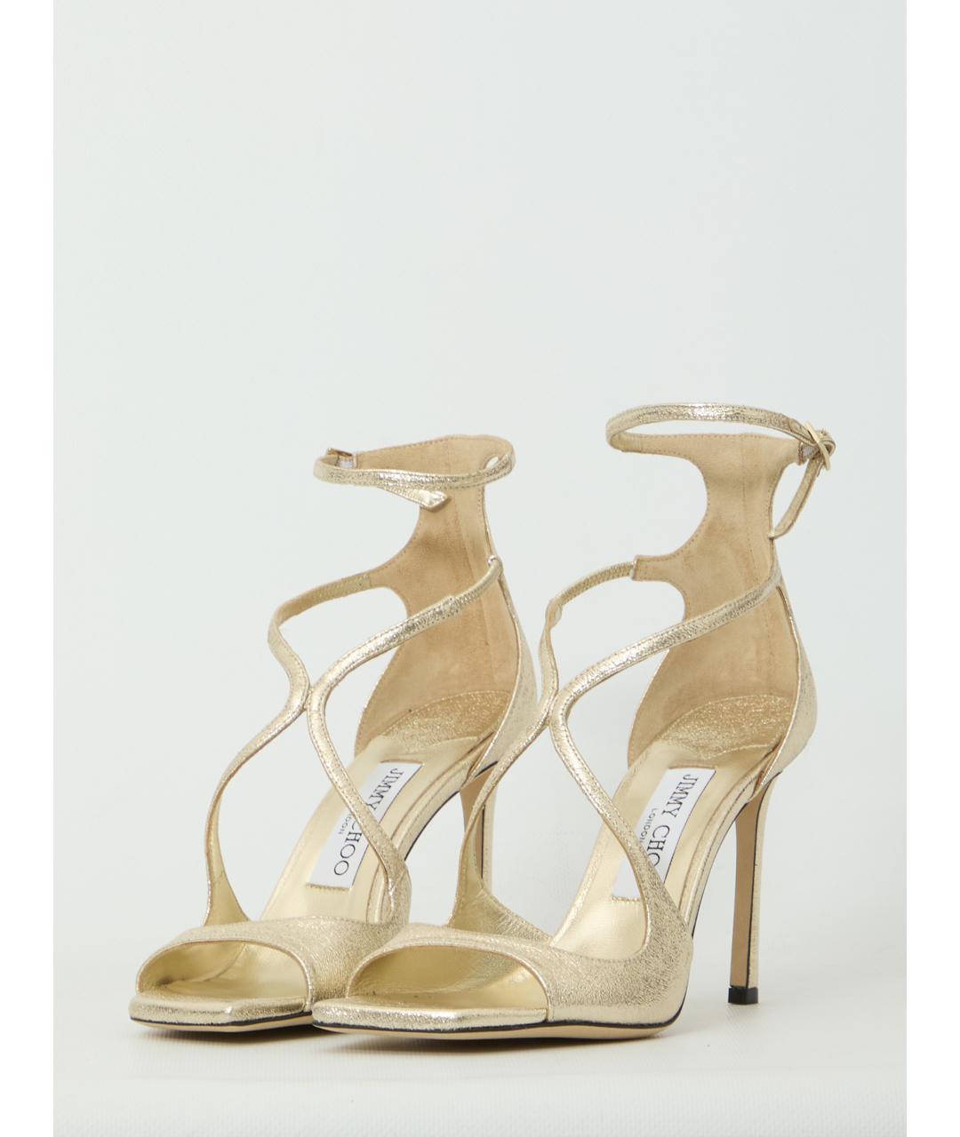 JIMMY CHOO Золотые кожаные босоножки, фото 2