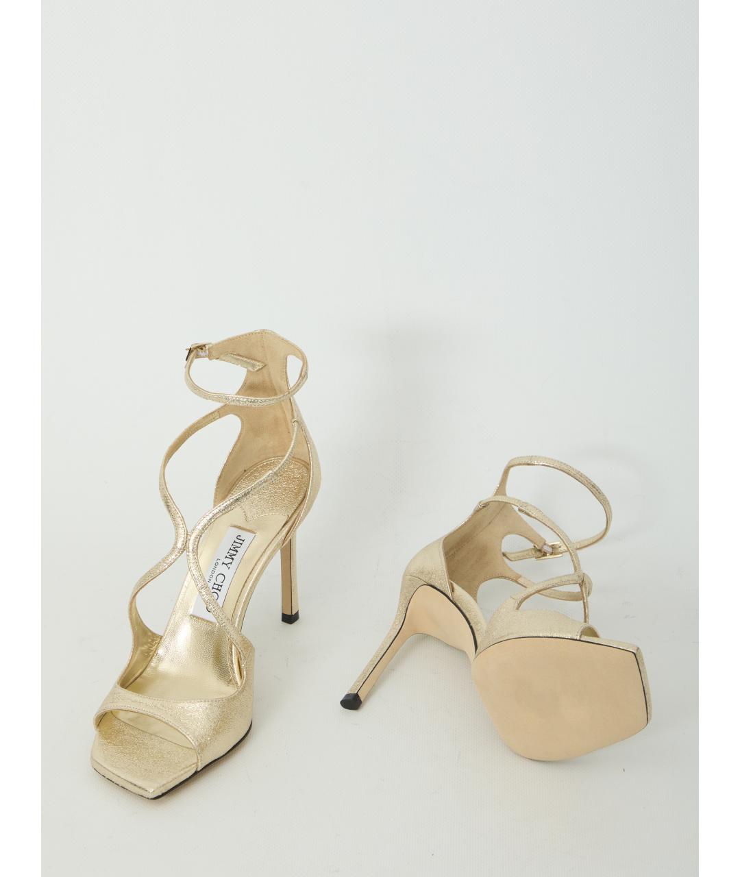 JIMMY CHOO Золотые кожаные босоножки, фото 5