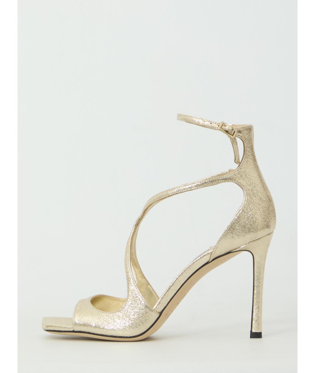 JIMMY CHOO Золотые кожаные босоножки, фото 4