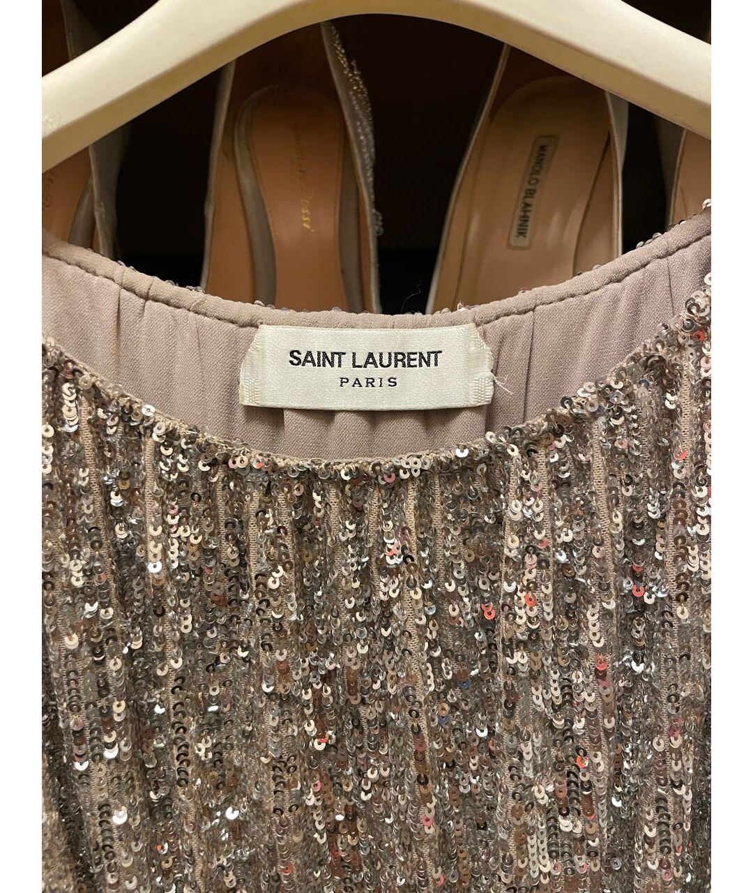 SAINT LAURENT Бежевое сетчатое коктейльное платье, фото 3