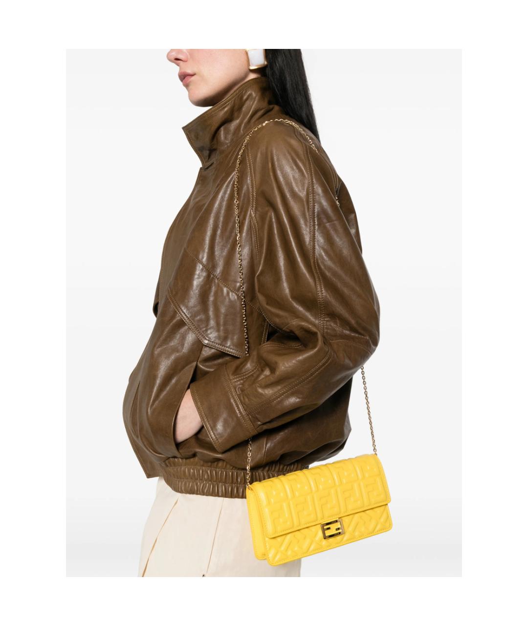 FENDI Желтая кожаная сумка через плечо, фото 3