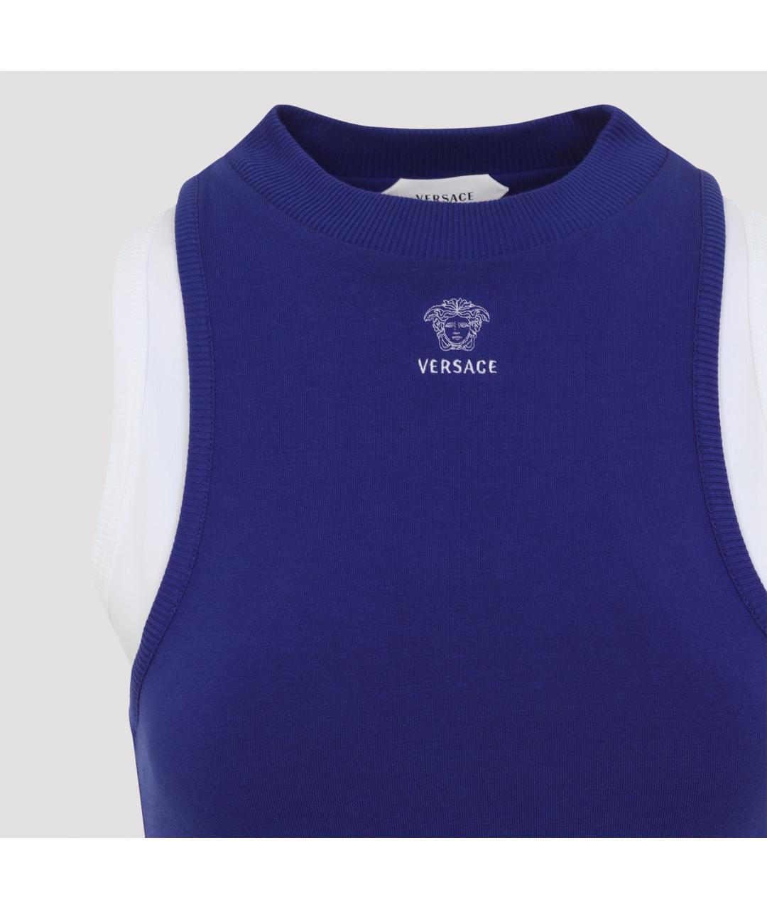 VERSACE Синее хлопковое повседневное платье, фото 4