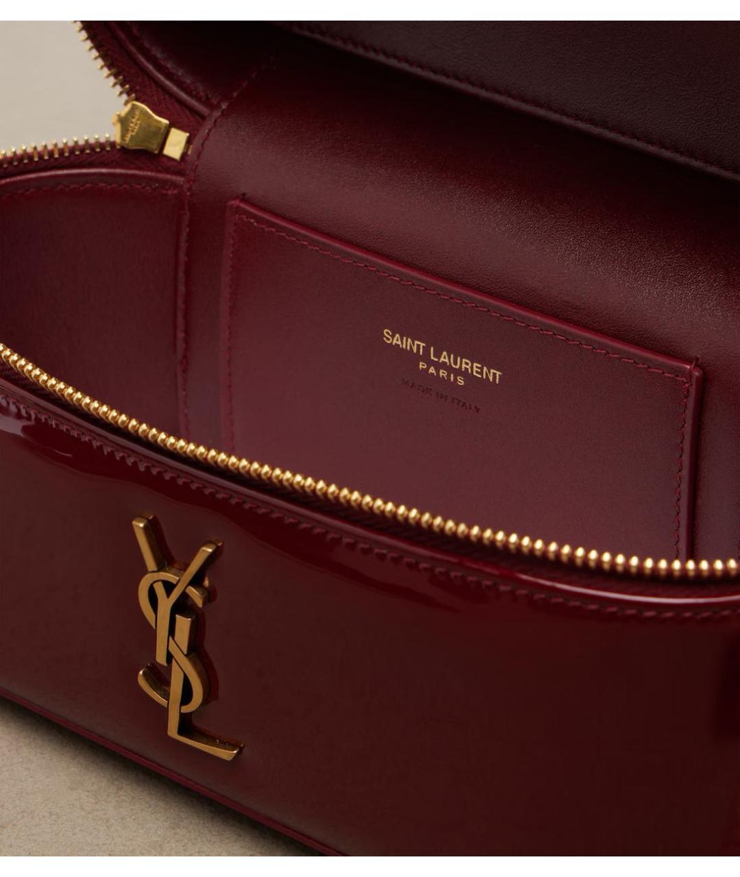 SAINT LAURENT Бордовая сумка с короткими ручками из лакированной кожи, фото 2