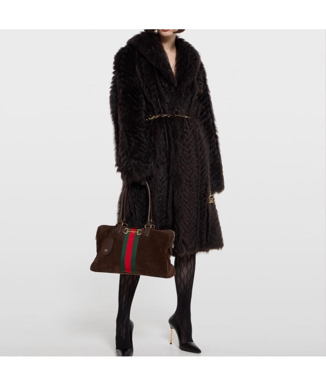 GUCCI Коричневая замшевая сумка с короткими ручками, фото 6