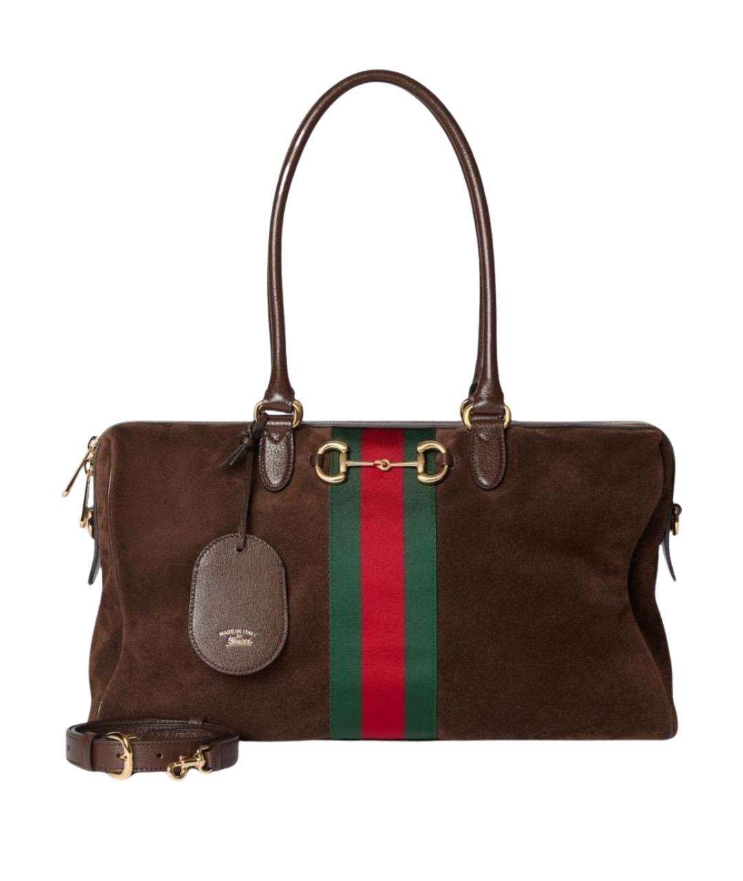 GUCCI Коричневая замшевая сумка с короткими ручками, фото 1