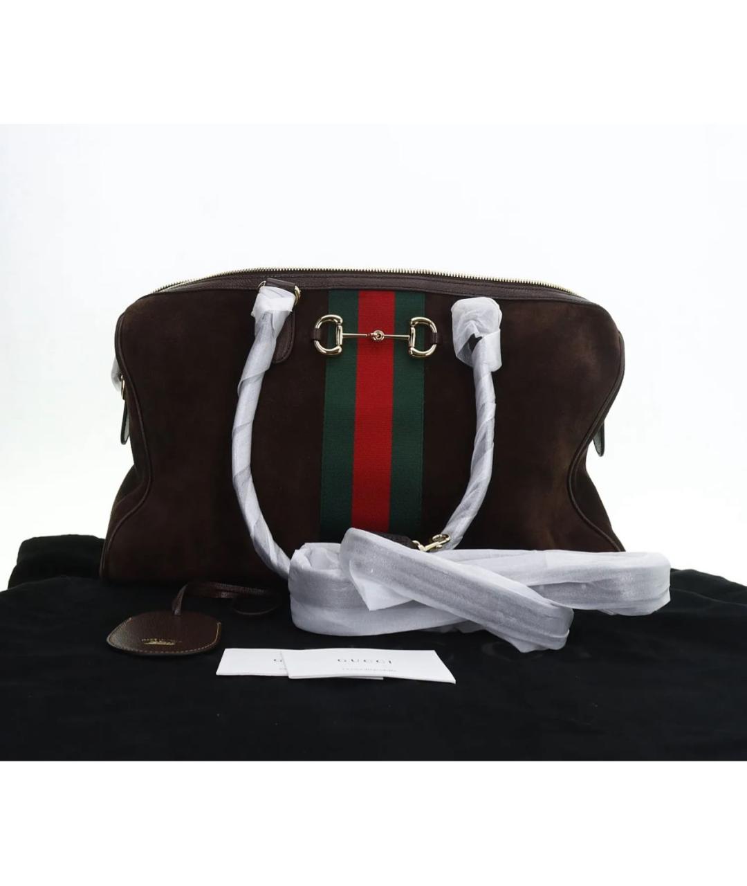 GUCCI Коричневая замшевая сумка с короткими ручками, фото 4