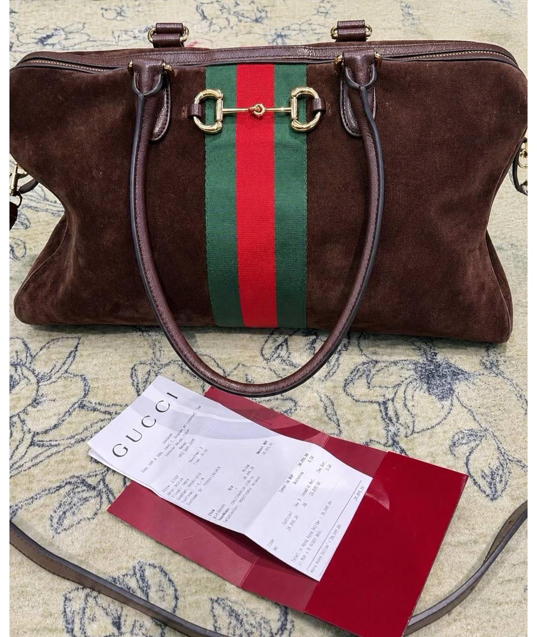 GUCCI Коричневая замшевая сумка с короткими ручками, фото 5