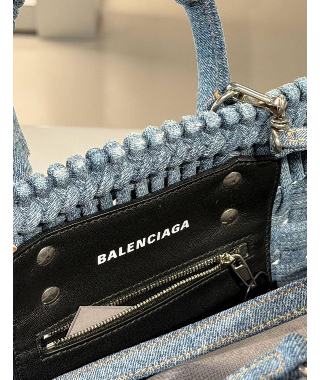 BALENCIAGA Темно-синяя деним сумка с короткими ручками, фото 4