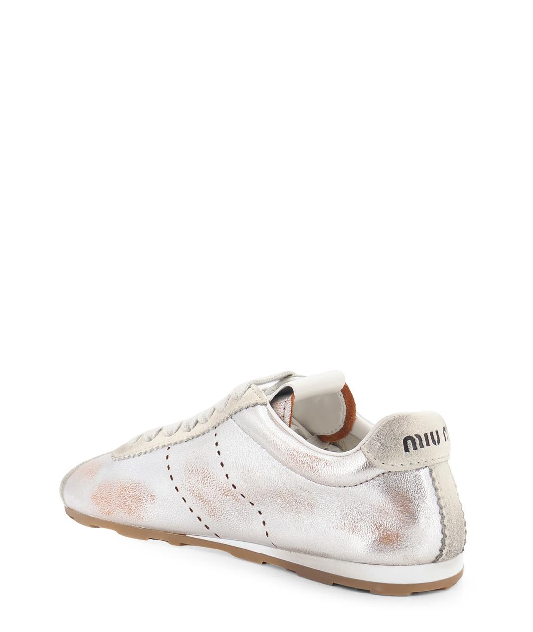 MIU MIU Серебряные кожаные кроссовки, фото 3