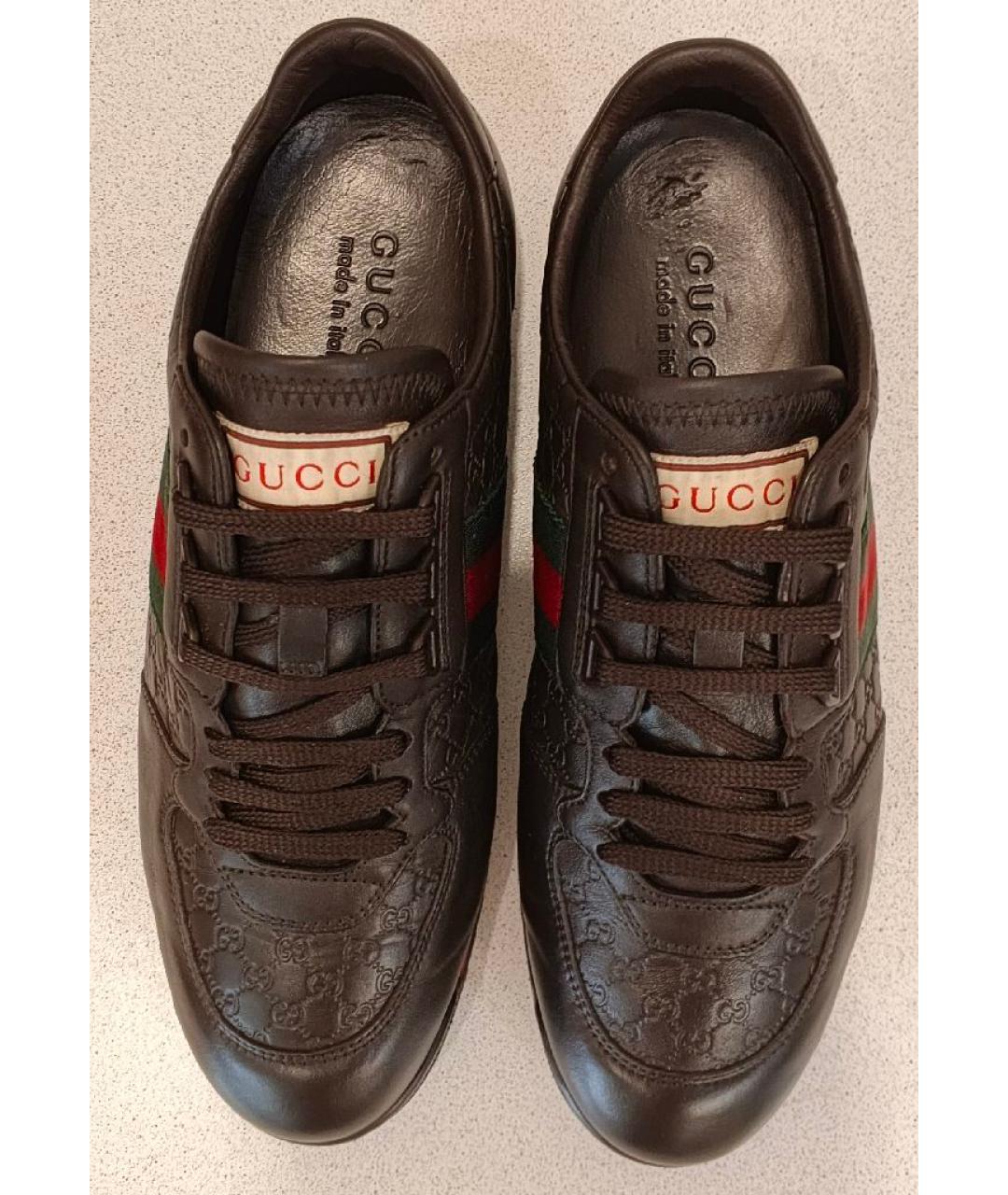 GUCCI Коричневые кожаные низкие кроссовки / кеды, фото 3