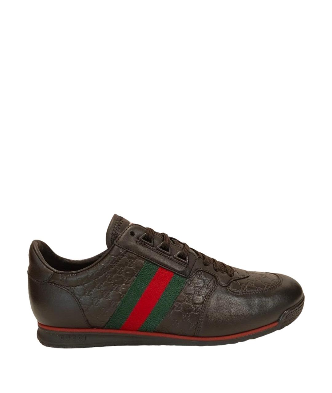 GUCCI Коричневые кожаные низкие кроссовки / кеды, фото 1