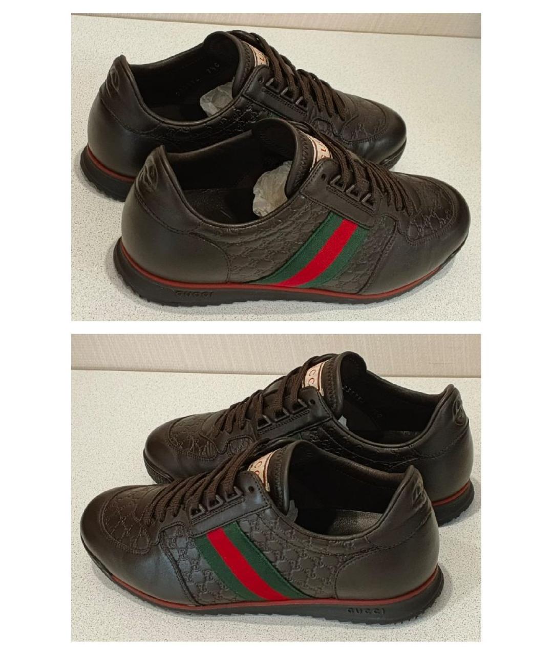 GUCCI Коричневые кожаные низкие кроссовки / кеды, фото 8