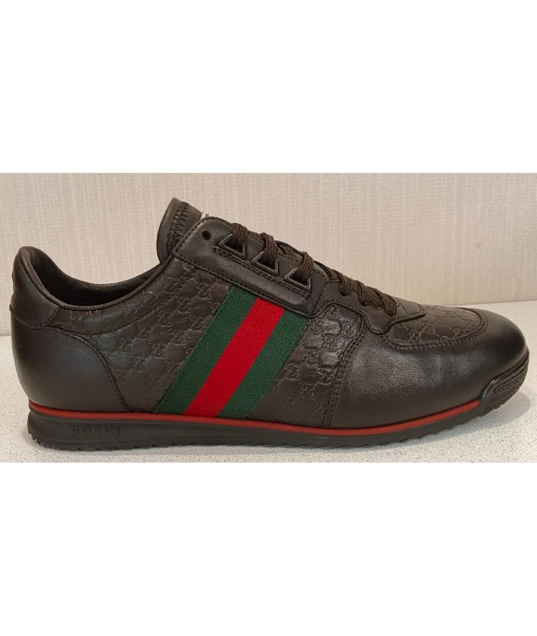 GUCCI Коричневые кожаные низкие кроссовки / кеды, фото 10