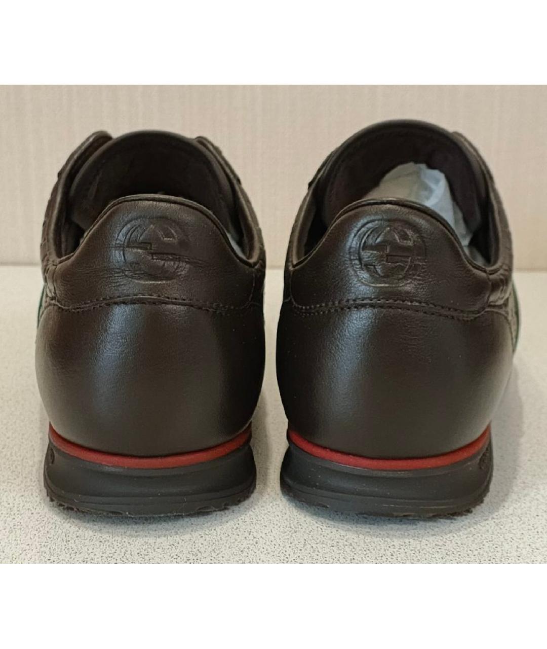 GUCCI Коричневые кожаные низкие кроссовки / кеды, фото 4