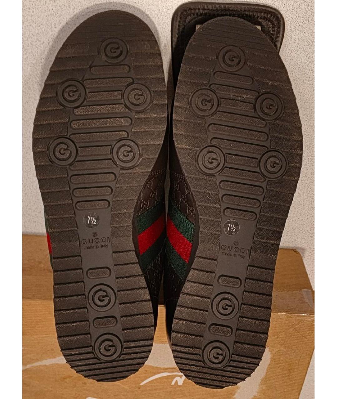 GUCCI Коричневые кожаные низкие кроссовки / кеды, фото 5