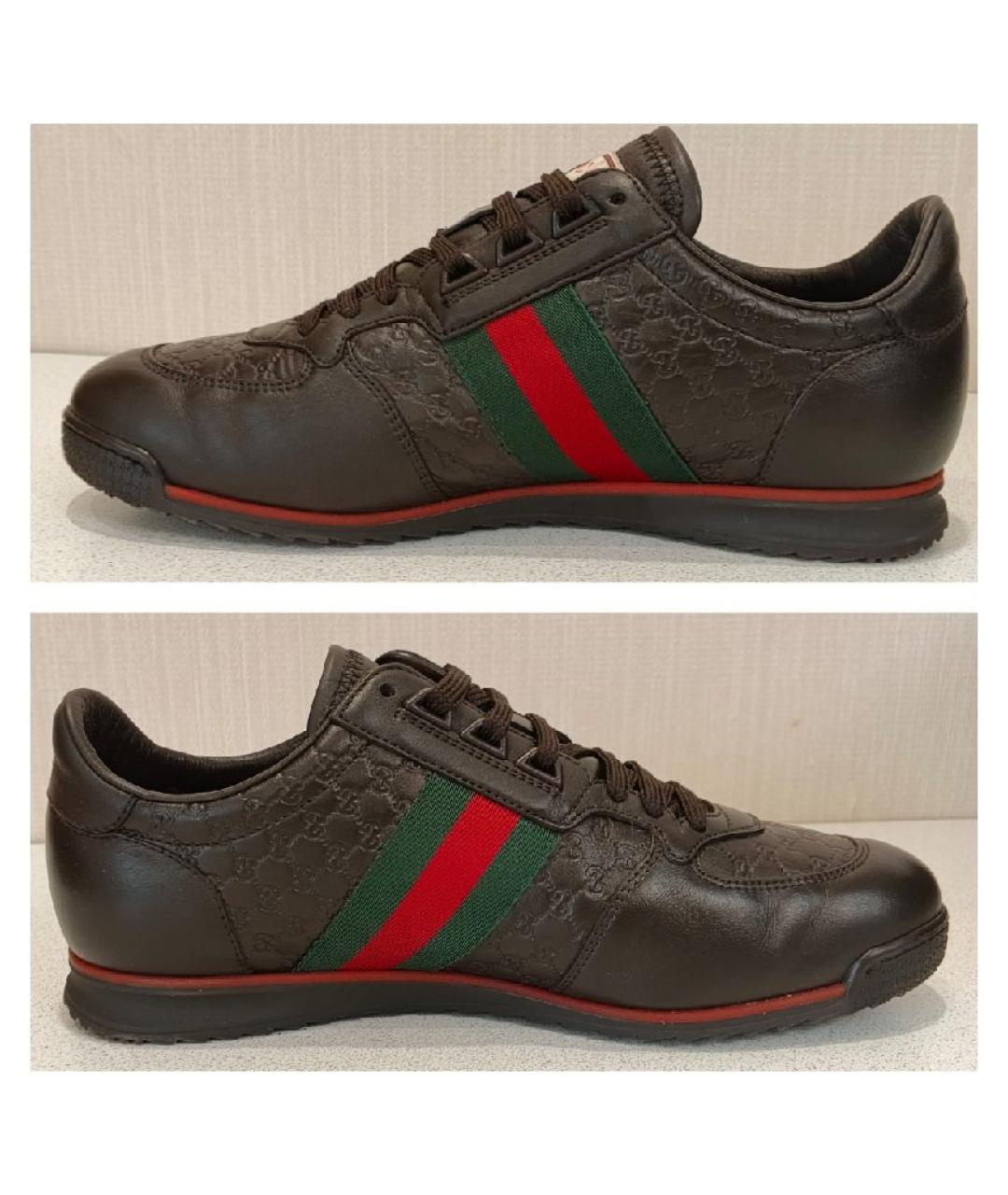 GUCCI Коричневые кожаные низкие кроссовки / кеды, фото 7