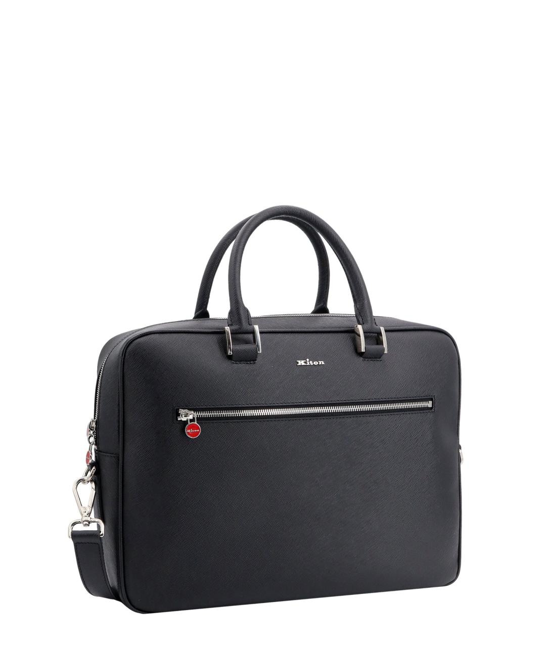 KITON Черный кожаный портфель, фото 3