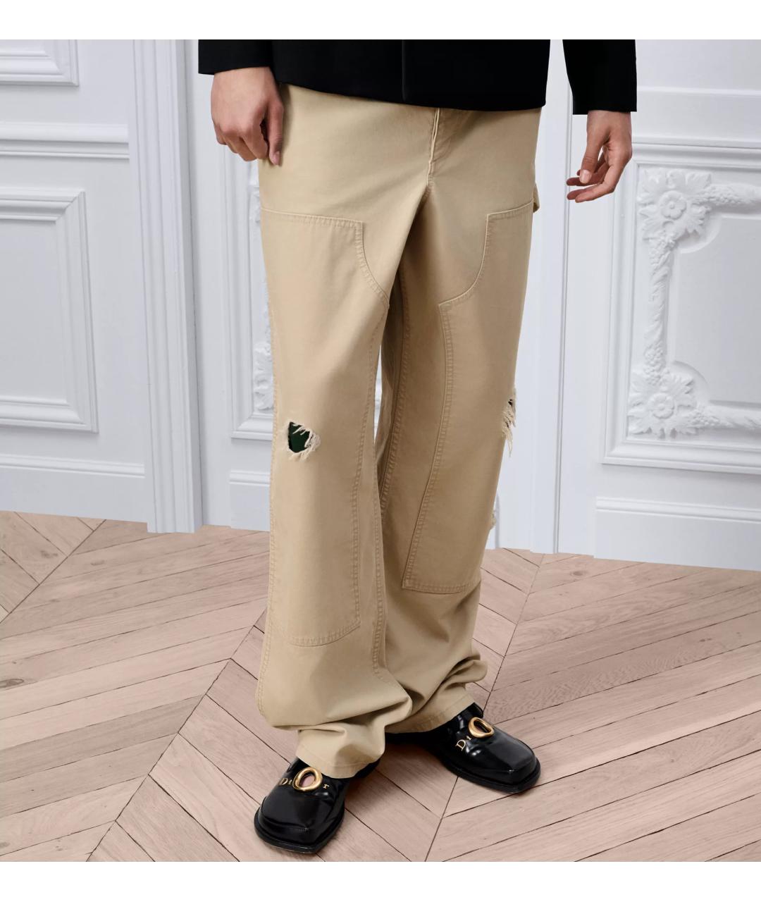 CHRISTIAN DIOR Бежевые хлопковые повседневные брюки, фото 3
