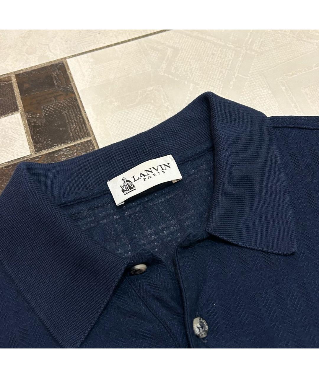 LANVIN Темно-синее хлопковое поло с коротким рукавом, фото 2