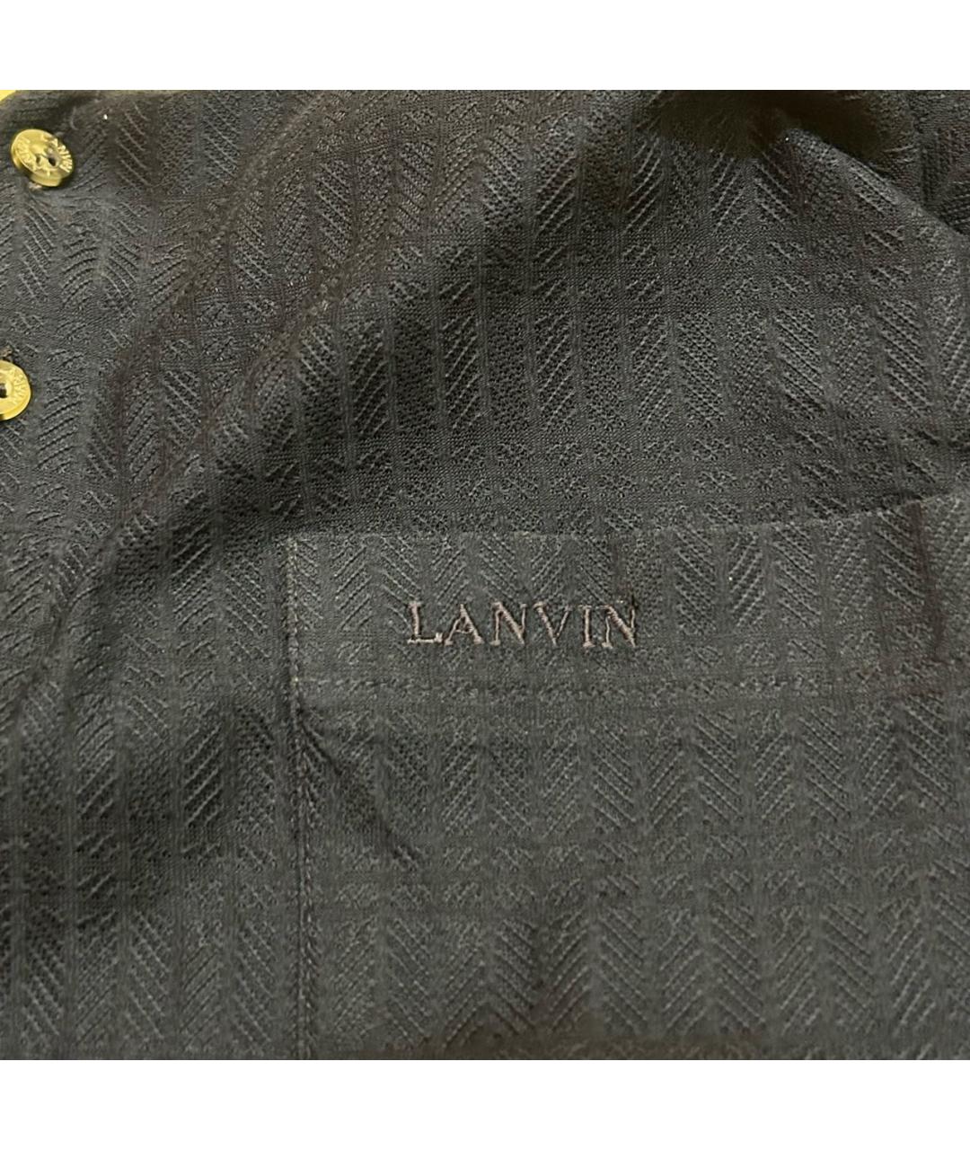 LANVIN Темно-синее хлопковое поло с коротким рукавом, фото 3